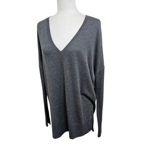 Trouve V-Neck Knit Sweater Lightweight Long Gray Women's XL